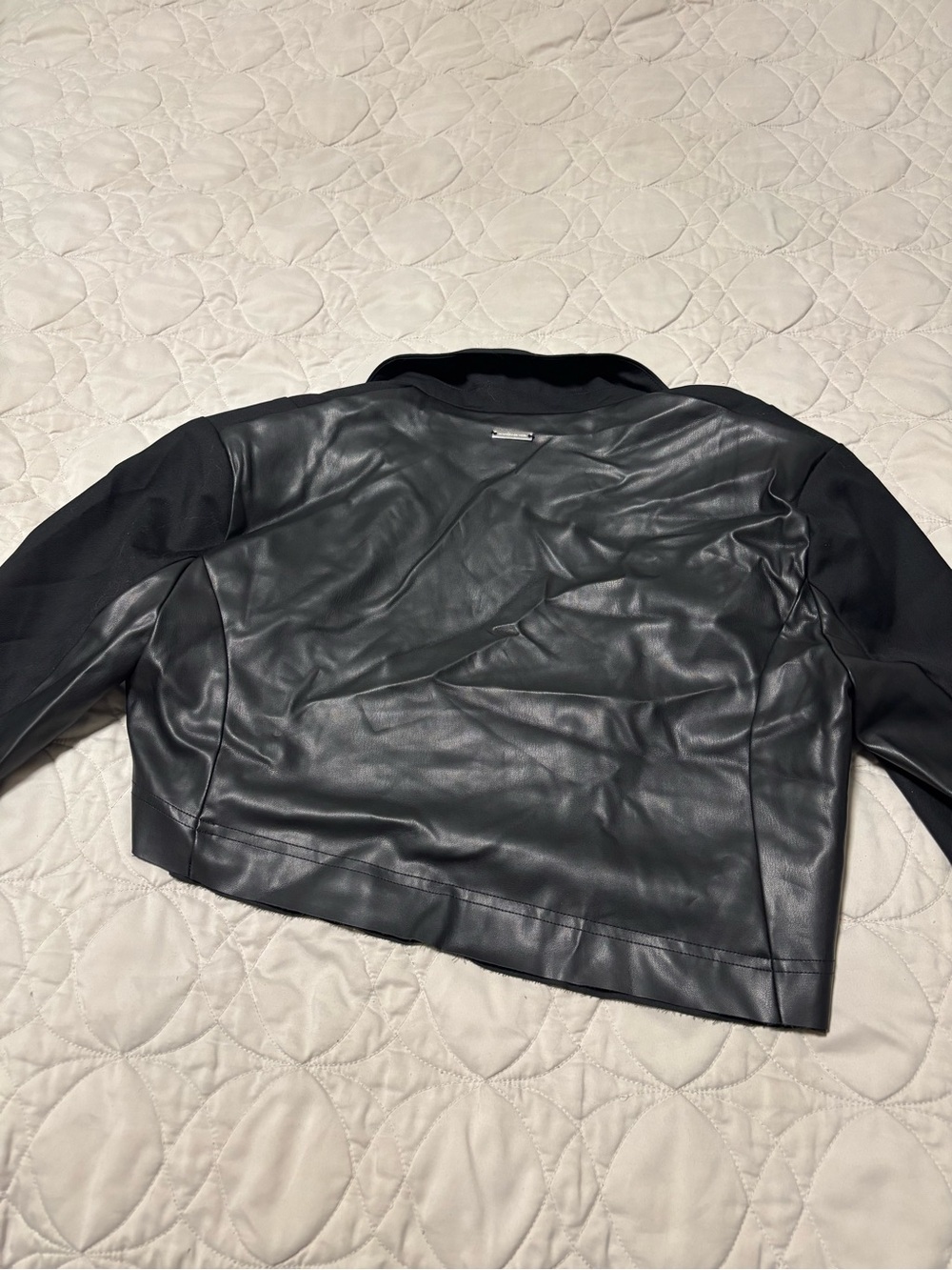 Maniere De Voir Black Raw Hem Cropped Blazer with Faux Leather - Picture 6 of 7